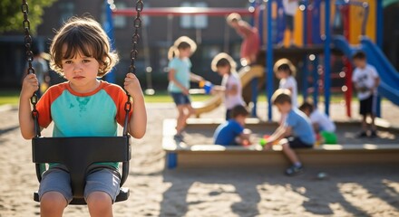 Child at a Playground Watching Others Play but Hesitating to Join Due to Lack of Confidence
