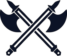 Black silhouette icon of medieval axe crossed  great for fantasy games or historical warfare.