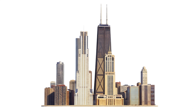Chicago skyline with John Hancock Center isolated on a transparent background cityscape