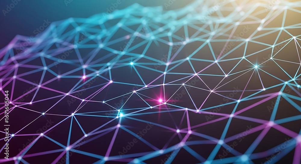 Poster futuristic abstract digital network with glowing interconnected lines and points, technology backgro
