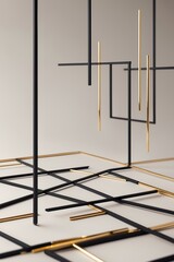 professional photo of abstract minimal lines in black and gold with a simple composition featuring lots of negative space showcasing a harmonious balance between elegant gold accents and stark black l