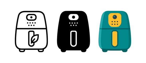 Air fryer icons: outline, glyph, and colorful designs for modern kitchens