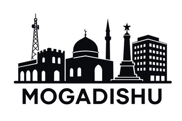 City skyline with iconic buildings and landmarks in Mogadishu