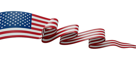 Waving Striped Flag with Stars, Patriotic Symbol on White Background