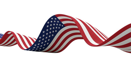 Waving American Flag Ribbon Patriotic Symbol on White Background