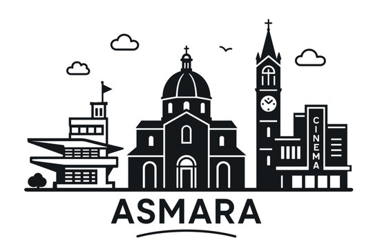 City skyline with iconic buildings and landmarks in Asmara
