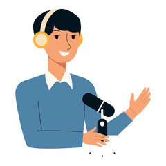 Illustration of People Recording Podcast with Microphone