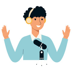 Illustration of People Recording Podcast with Microphone