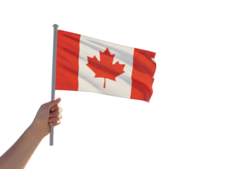 Isolated Canadian flag waving in hand, celebration of patriotism for Canada Day
