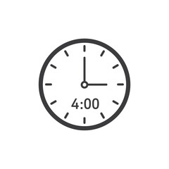 Simple Thin Line Clock Icon Showing Four O'Clock Time