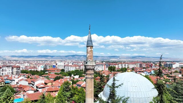 Drone footage of Eskisehir and porsuk stream - 4k view of Eskisehir