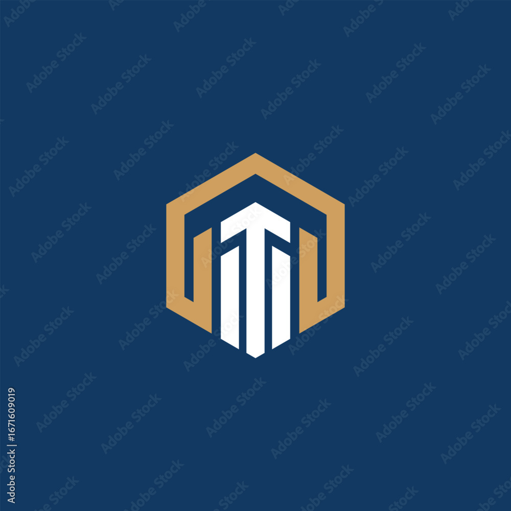 Poster modern vector logo featuring a hexagonal frame with a pillar-like design symbolizing strength, stabi