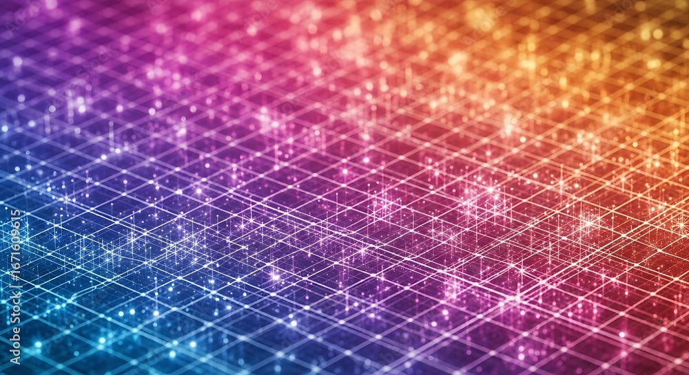 Poster abstract digital network grid with glowing connections on a vibrant gradient background