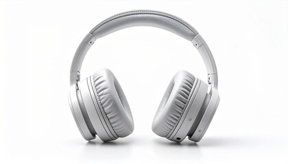 Elegant light gray over-ear headphones positioned centrally against a plain white background.