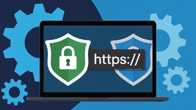 Secure online browsing with padlock icon and HTTPS connection on laptop screen
