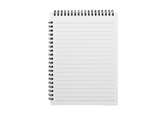 Isolated notebook with lined sheets for writing a note, journal, or list; blank space on page