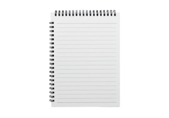 Isolated notebook with lined sheets for writing a note, journal, or list; blank space on page
