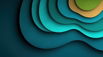 Fototapeta premium Abstract layered design with smooth curves in shades of blue, green, and yellow, ideal for backgrounds