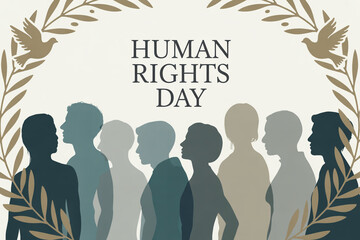 Human Rights Day concept with diverse people silhouettes, celebrating equality and peace, perfect for social justice campaigns