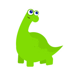 Cute long neck green dinosaur, friendly and funny character, vector illustration