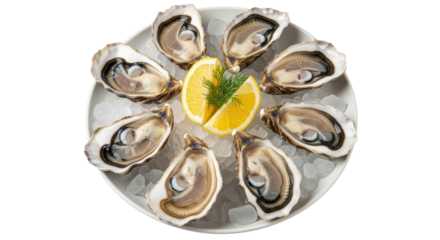 Isolated Plate of Oysters with Lemon