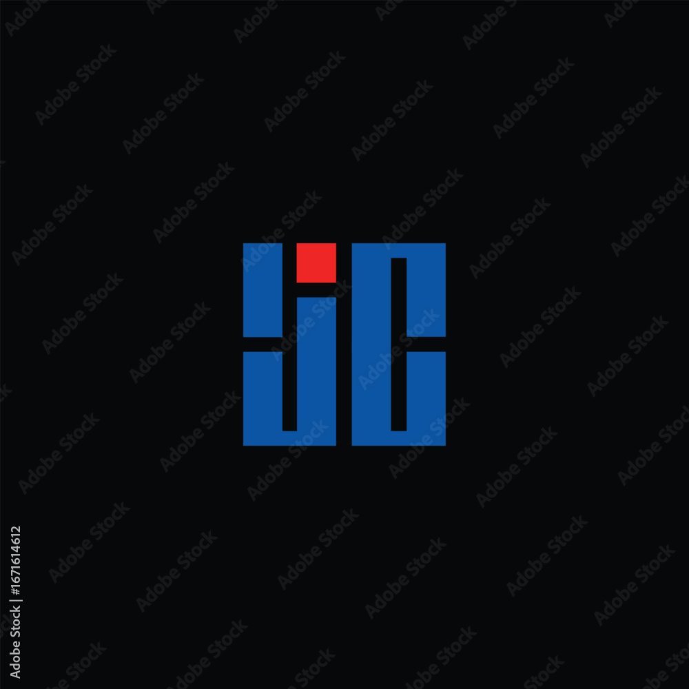 Poster modern j c abstract vector logo featuring geometric shapes in blue with a small red square accent. t