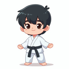 Vector image of a small child wearing a karate costume