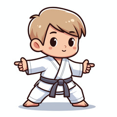 Vector image of a small child wearing a karate costume