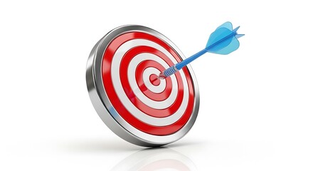 Blue dart hitting the bullseye of a red and white target
