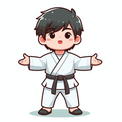 Vector image of a small child wearing a karate costume
