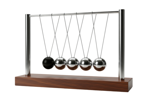 Isolated Newton's Cradle Demonstrating Conservation of Momentum and Energy Laws - Powered by Adobe