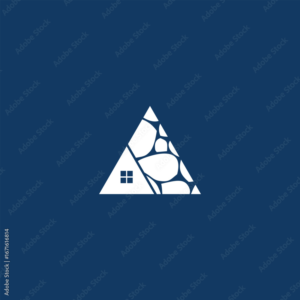 Aufkleber creative triangular vector logo with a house window and stone pattern design, symbolizing architectu