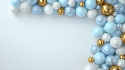 Fototapeta premium 水色と白と金色の風船、白背景
