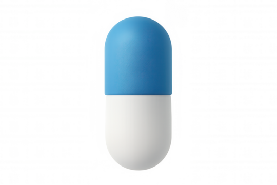 3d rendering depicting blue-white pharmaceutical pill, representing medical treatment against transparent backdrop