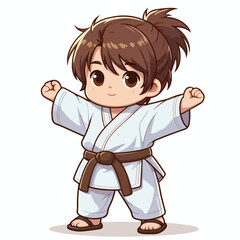 Vector image of a small child wearing a karate costume
