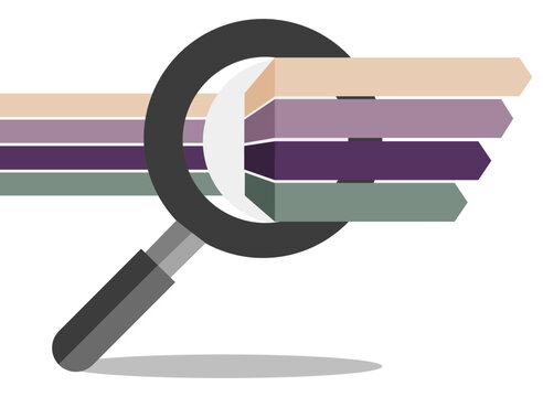 Magnifying glass focusing on parallel lanes with arrows, symbolizing project phases, workflow steps, or product and service streams. Concept for business, consulting, and process analysis.