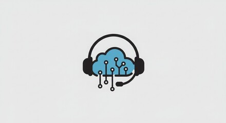 Cloud-based customer support service represented by a headset and cloud icon.