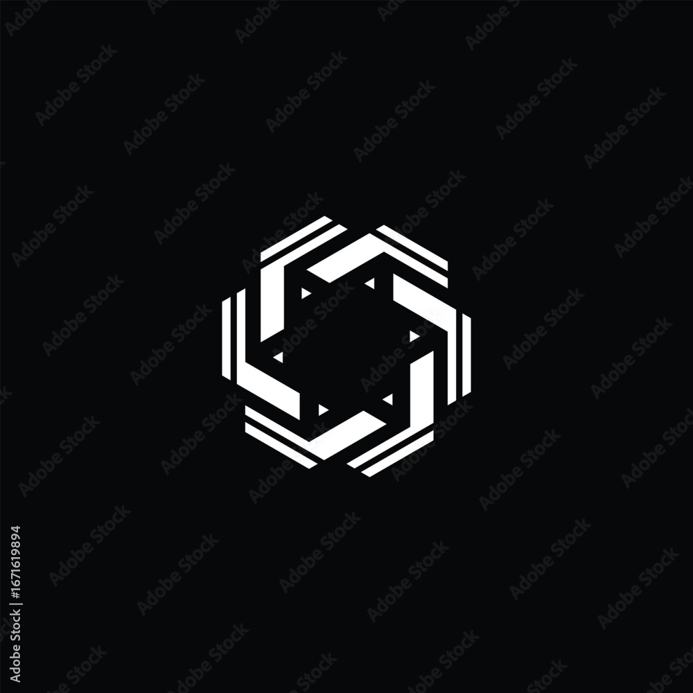 Poster abstract geometric hexagon logo design with sharp lines and modern symmetry, suitable for branding, 