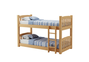 Isolated bunk beds with ladder ready for sleep, bedroom furniture, wood, cozy, home, sleep