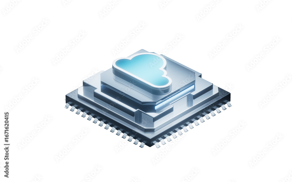 Poster isolated circuit core and cloud computing concept, 3d rendering.