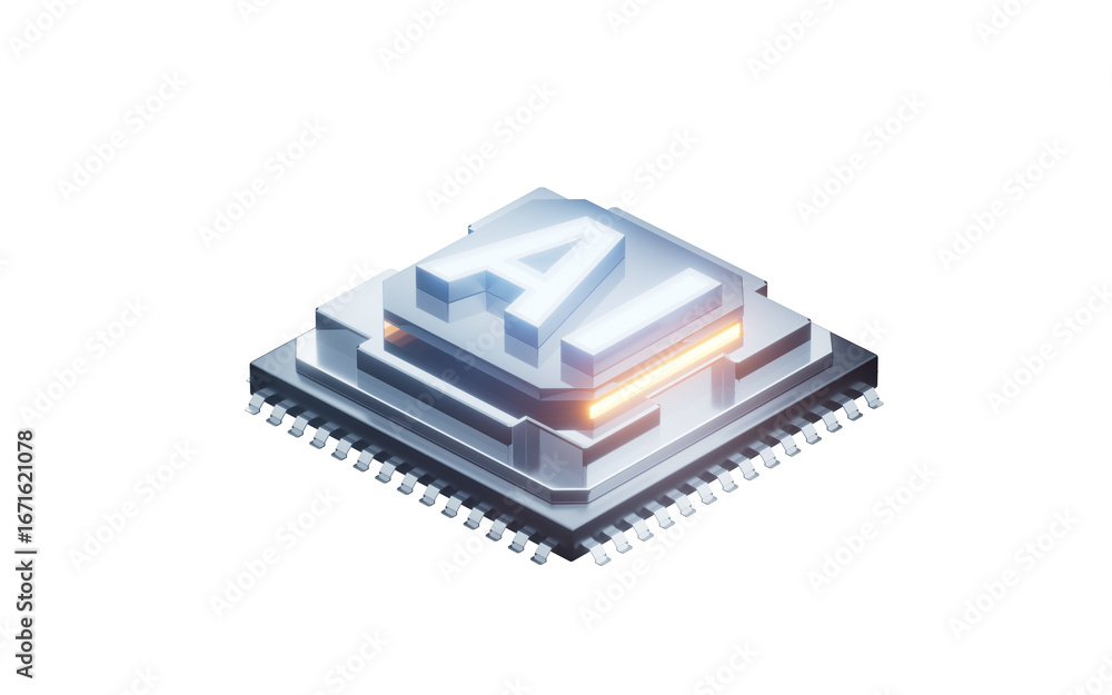 Aufkleber isolated circuit core and artificial intelligence concept, 3d rendering.