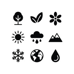 Collection of nature icons representing seasons weather earth and plants for eco friendly design
