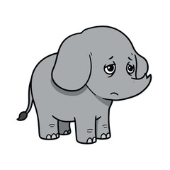 Obraz premium Sad Elephant Standing Isolated on White Background