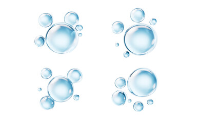 Blue liquid water bubbles, 3d rendering.