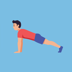 Man Doing Plank Exercise on a Light Blue Background, Vector Illustration
