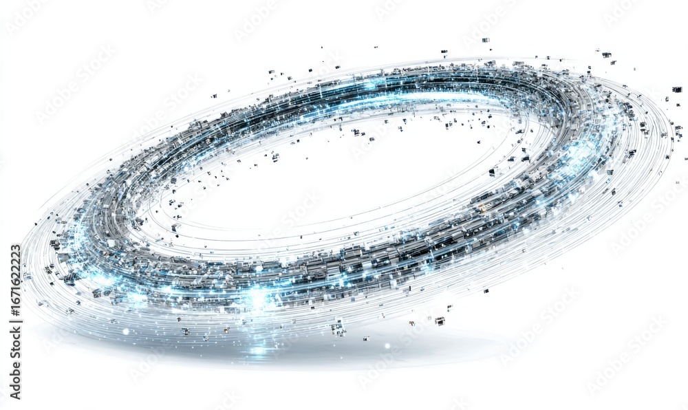 Poster abstract circular design with swirling particles and light