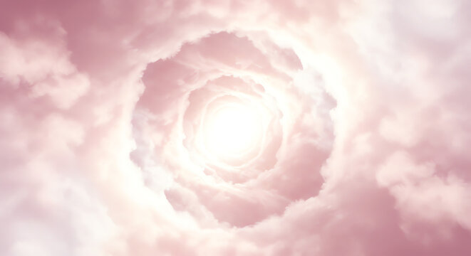 Fototapeta Clouds forming swirling tunnel with bright light center