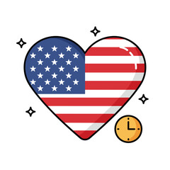 Heart USA flag illustration with small clock