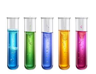 Colorful Test Tubes with Bubbling Chemical Reaction, Transparent PNG