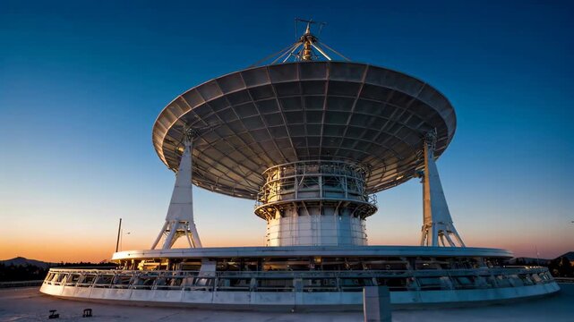 Satellite receiving antenna panorama Radio telescope observing the universe